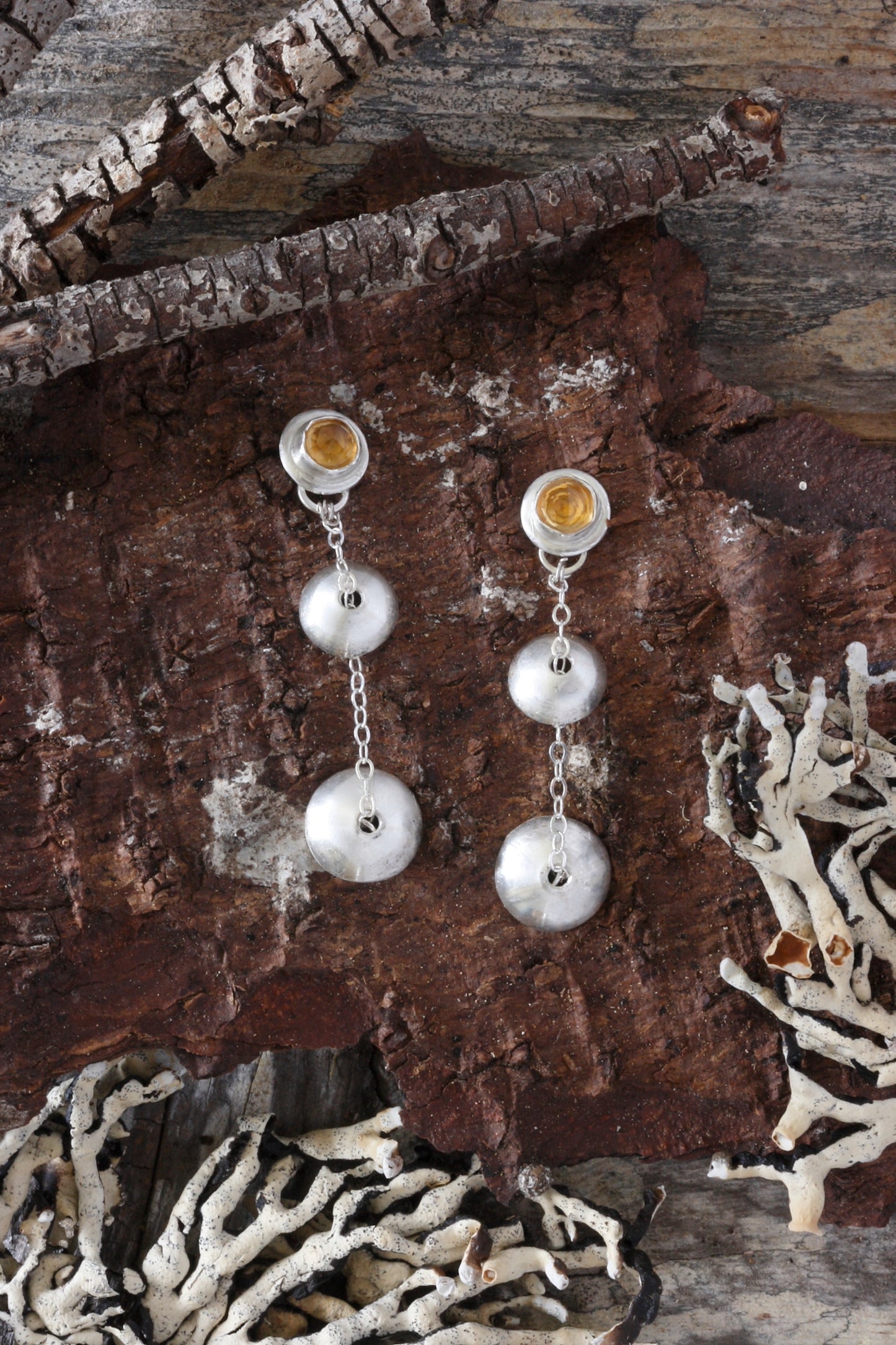 Citrine Stud and Drop Earrings Fine Silver