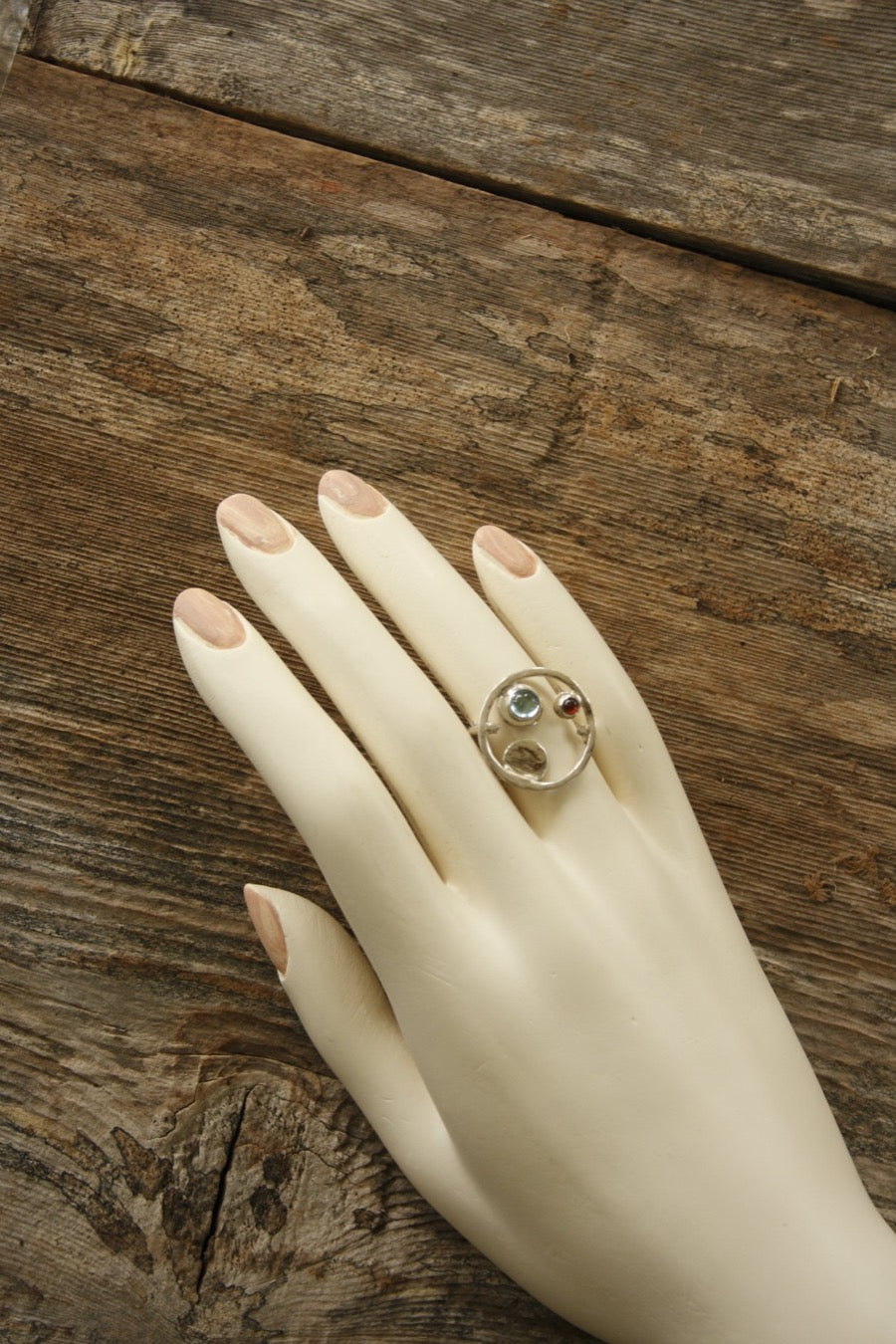 Orbit Ring, Topaz and Garnet Ring in Sterling Silver