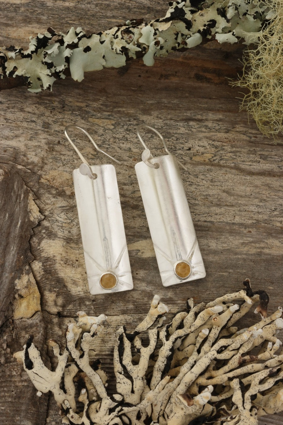 Citrine Earrings Sterling Silver with Sunrise Pattern