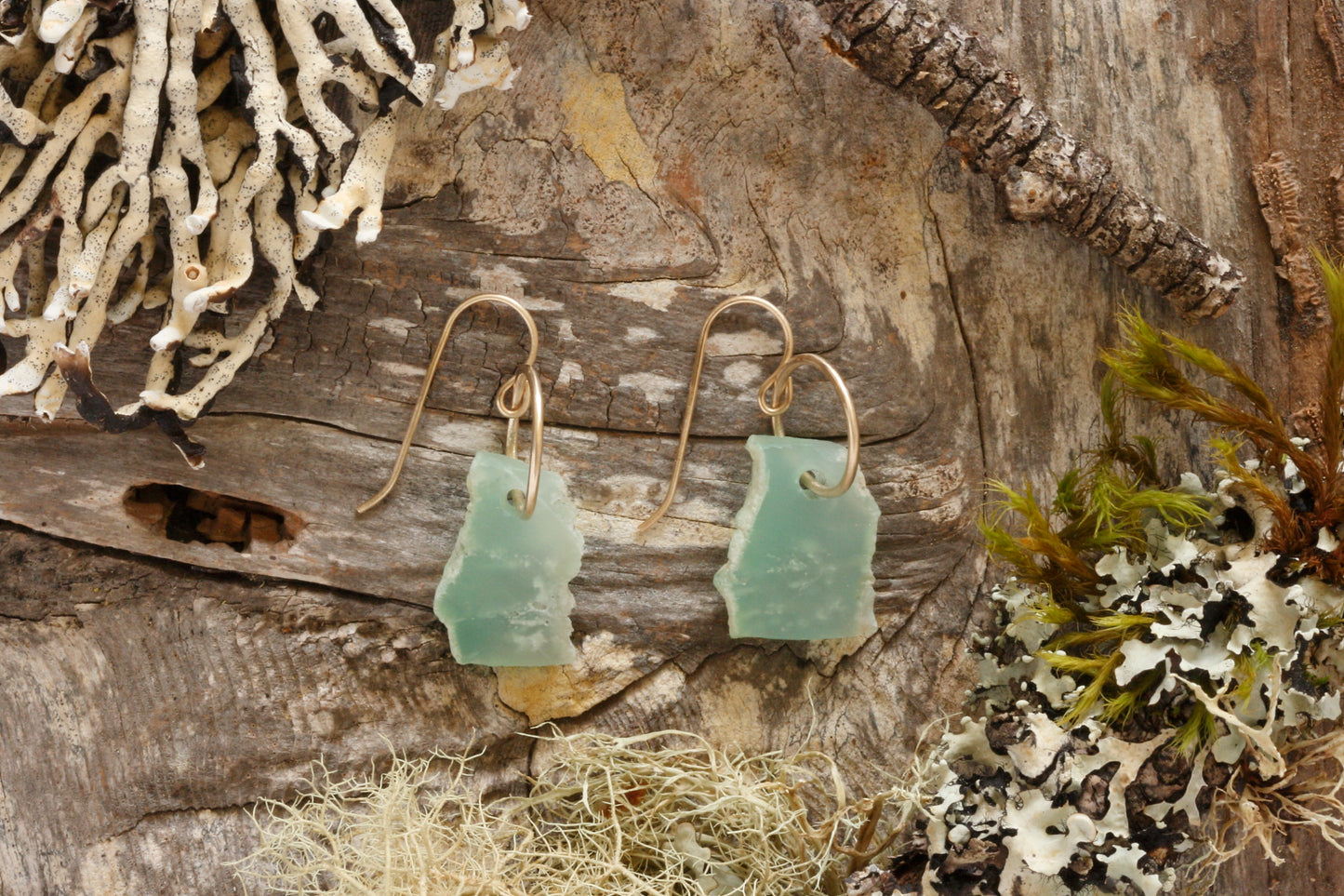 14K Gold Drop Chrysoprase Earrings