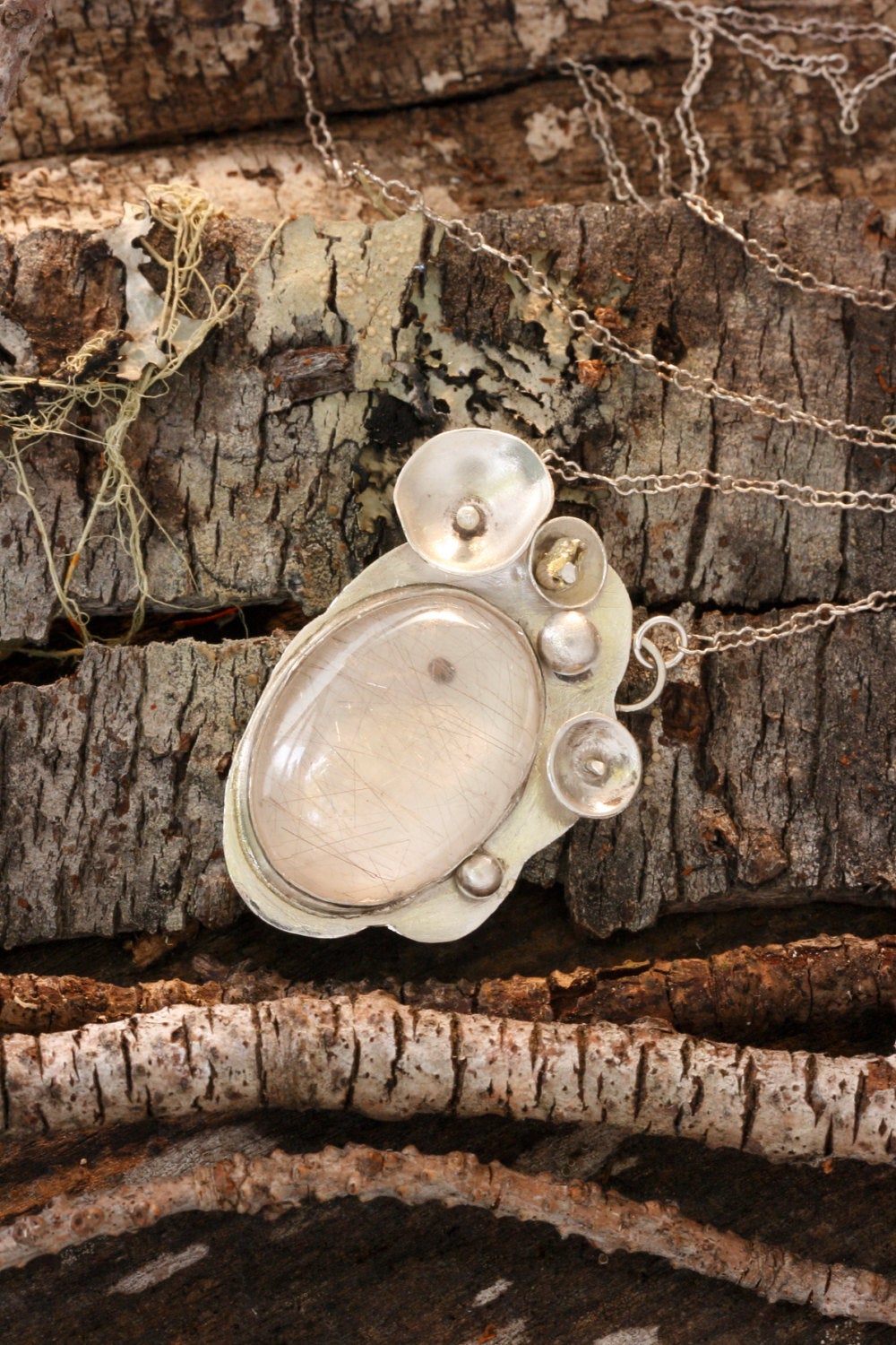 Quartz pendant in Fine Silver on Sterling Chain