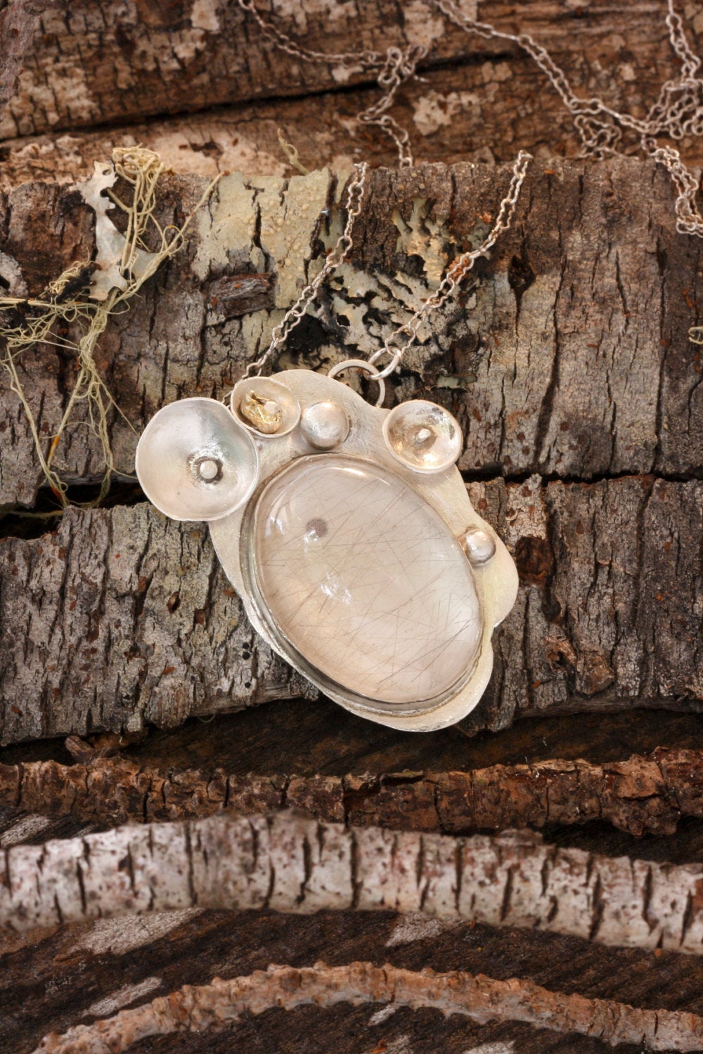 Quartz pendant in Fine Silver on Sterling Chain