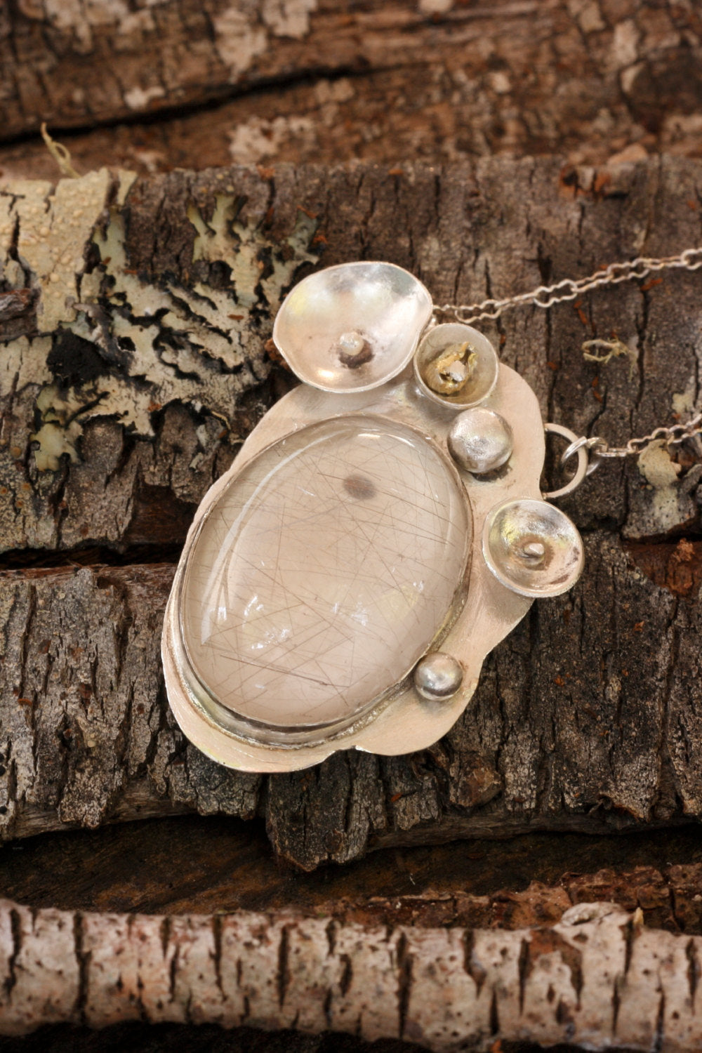 Quartz pendant in Fine Silver on Sterling Chain