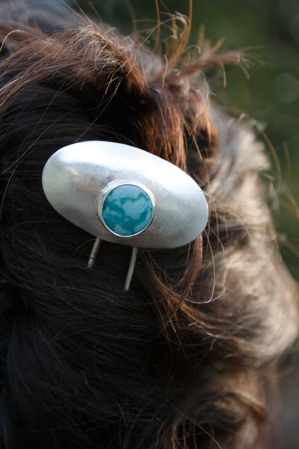 Sterling Hair Stick with Larimar