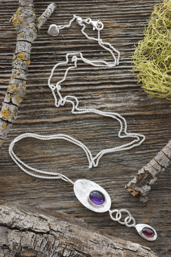 Amethyst Garnet  Necklace in Sterling Silver