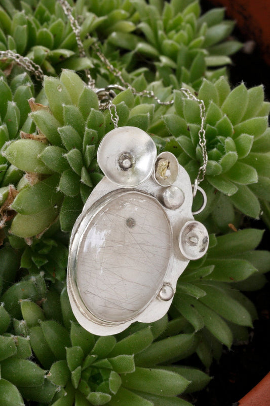 Quartz pendant in Fine Silver on Sterling Chain