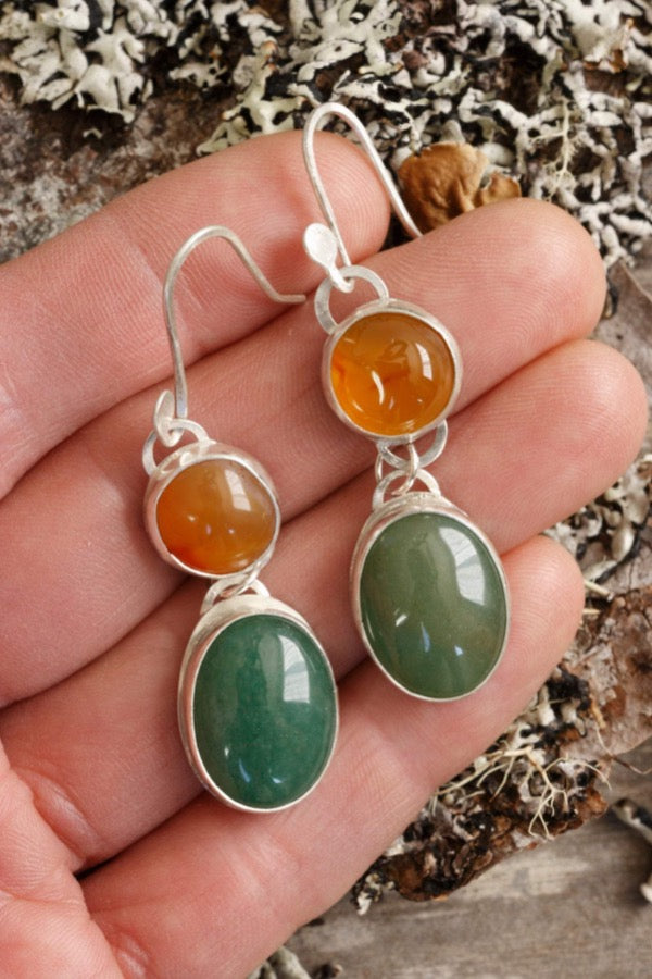 Jade and Agate Earrings in Sterling Silver