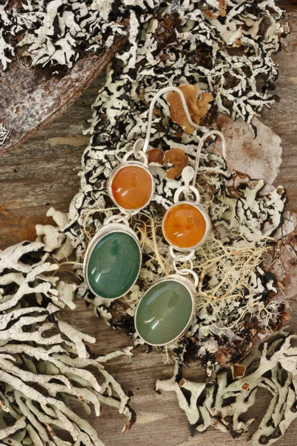 Jade and Agate Earrings in Sterling Silver