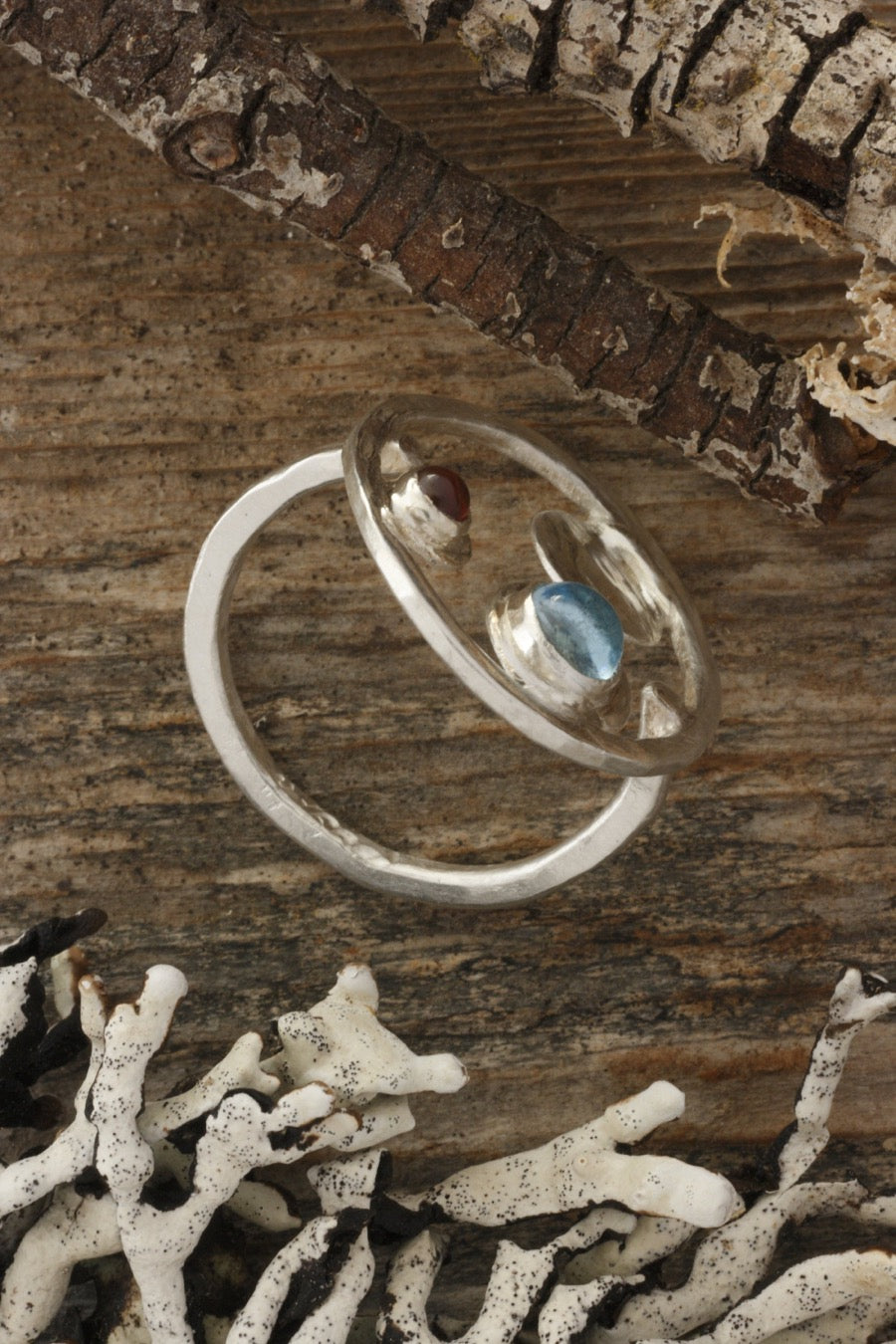 Orbit Ring, Topaz and Garnet Ring in Sterling Silver