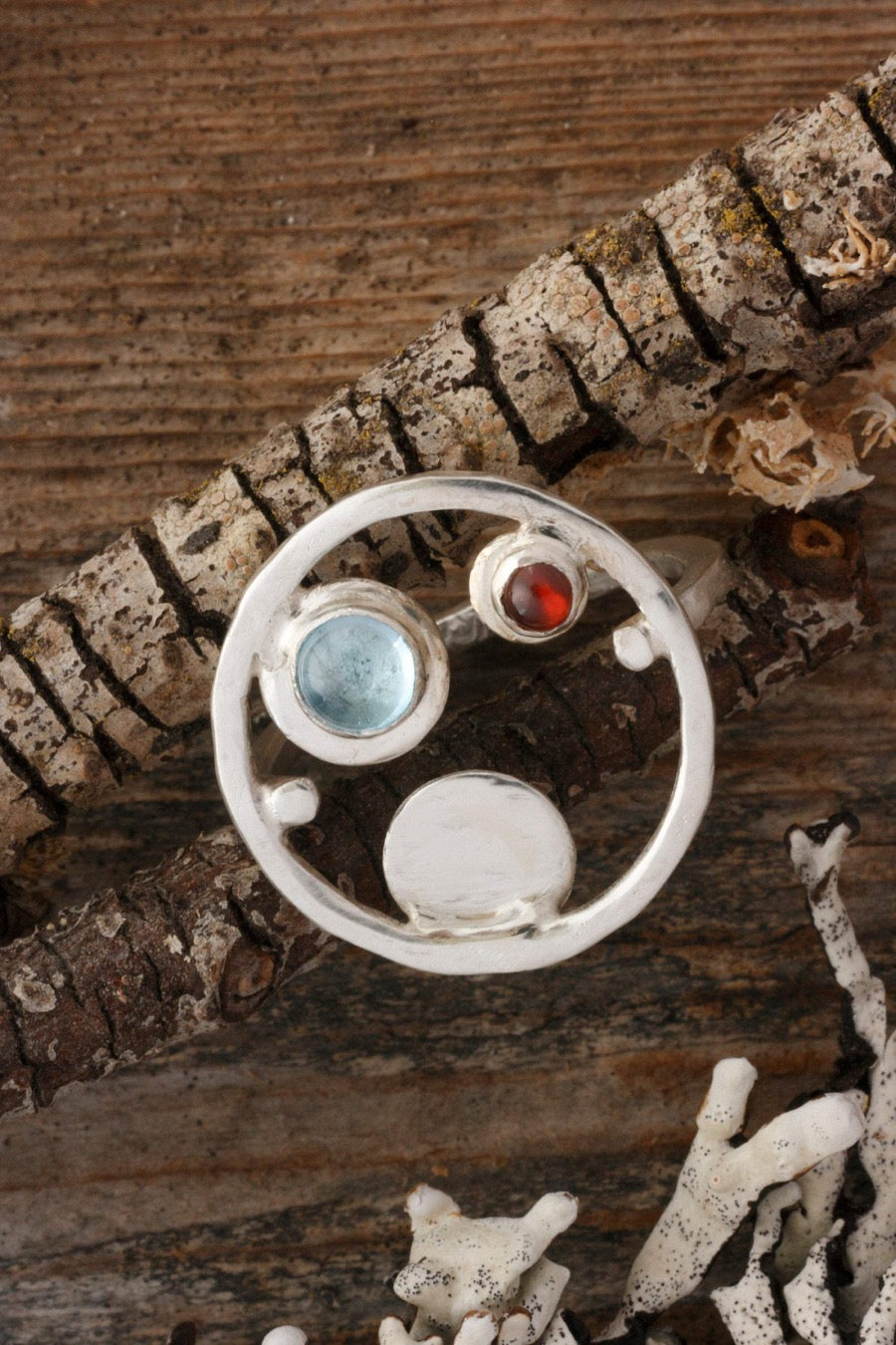 Orbit Ring, Topaz and Garnet Ring in Sterling Silver