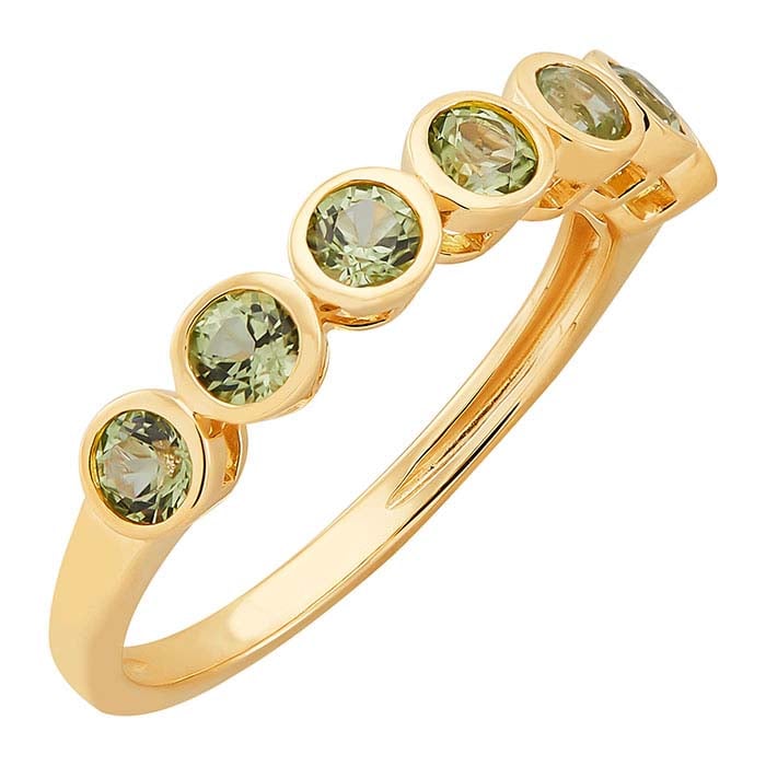 10K Yellow Gold Peridot Seven Stone Ring