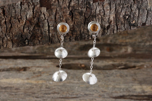 Citrine Stud and Drop Earrings Fine Silver