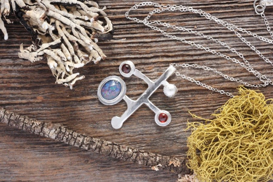 Opal Garnet Pendant Necklace