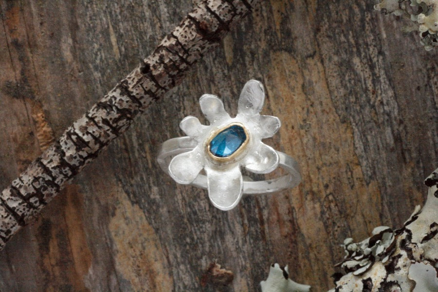 Blue Topaz Flower Ring