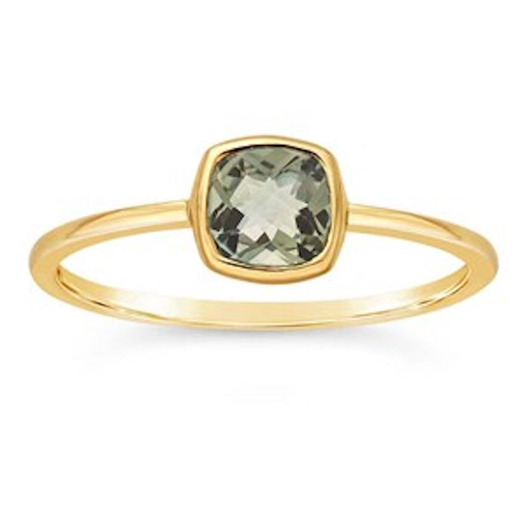 Green Amethyst Cushion Stacking Ring in Recycled Gold