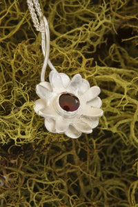 Garnet Flower Necklace in Sterling Silve