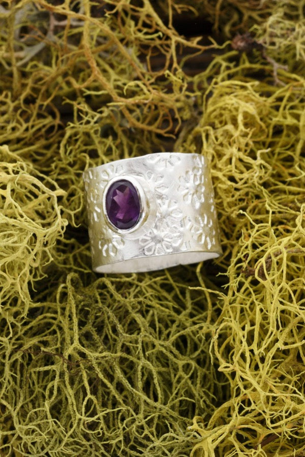 Amethyst Ring Wide Band