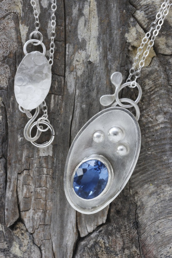 blue gem Necklace in Sterling Silver