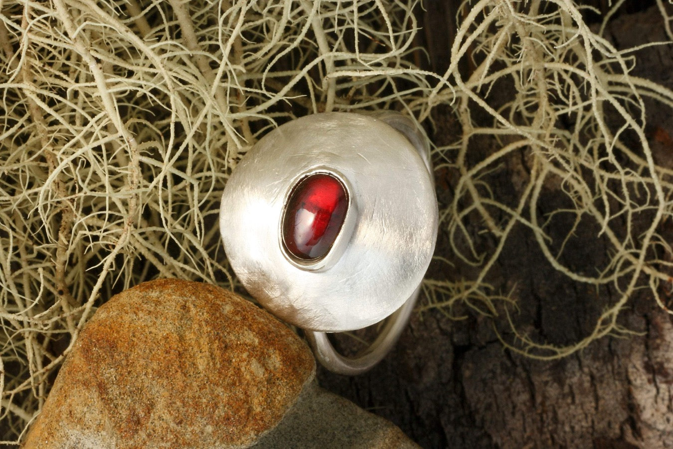 Garnet Ring in Fine Recycled Silver
