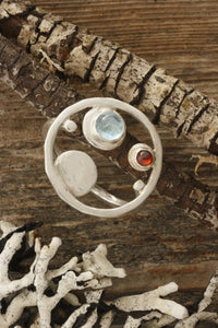 Orbit Ring, Topaz and Garnet Ring in Sterling Silver