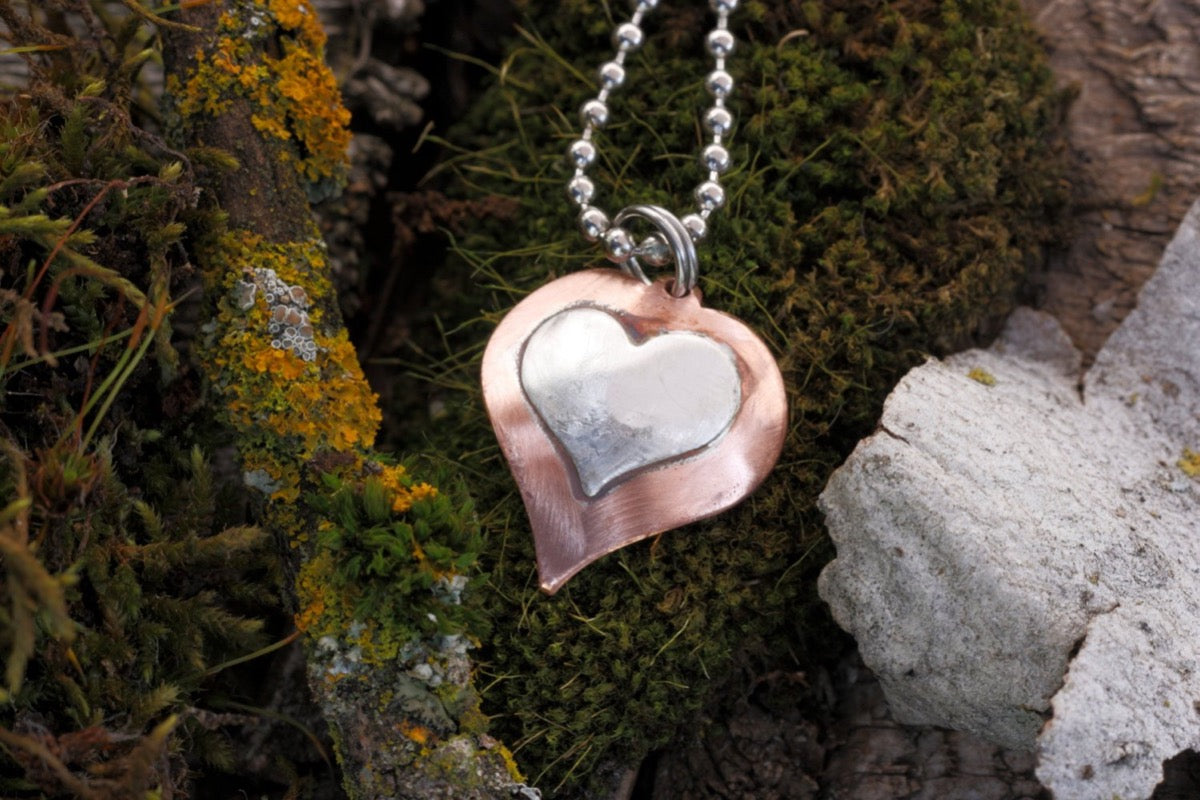 Sterling copper heart necklace